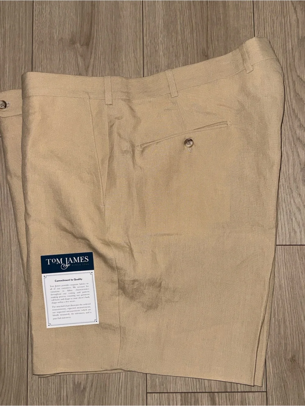 Tom James Tailored Clasic Mens Linen Shorts 48W Coastal Beige Summer Golf Resort